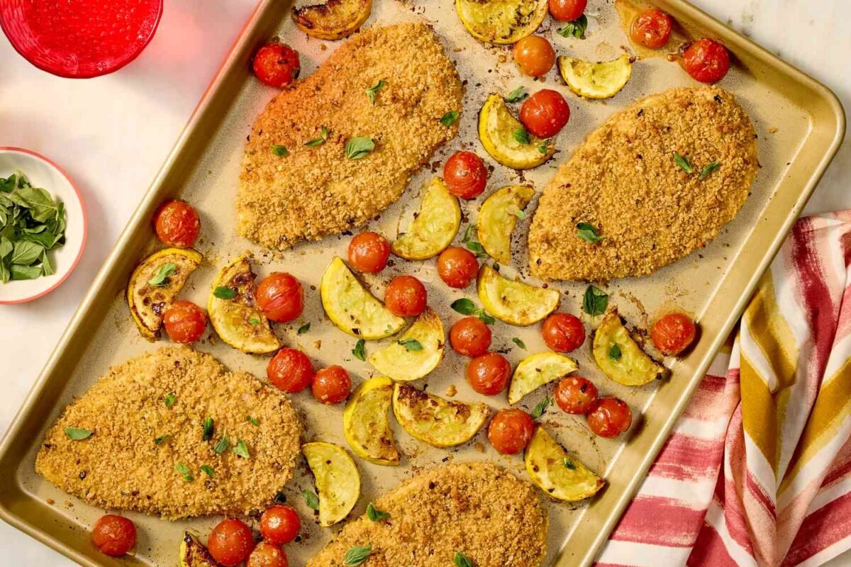 Sheet-Pan Crispy Chicken with Squash & Tomatoes