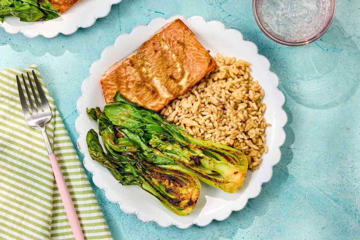 Sheet-Pan Salmon with Bok Choy & Rice