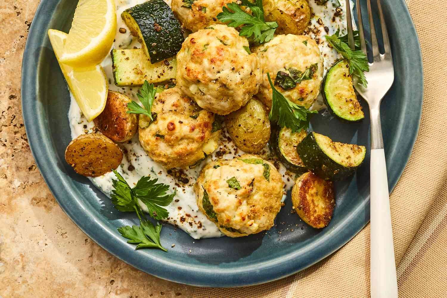 Sheet-Pan Turkey Meatballs with Zucchini & Potatoes Sheet-Pan Turkey Meatballs with Zucchini & Potatoes