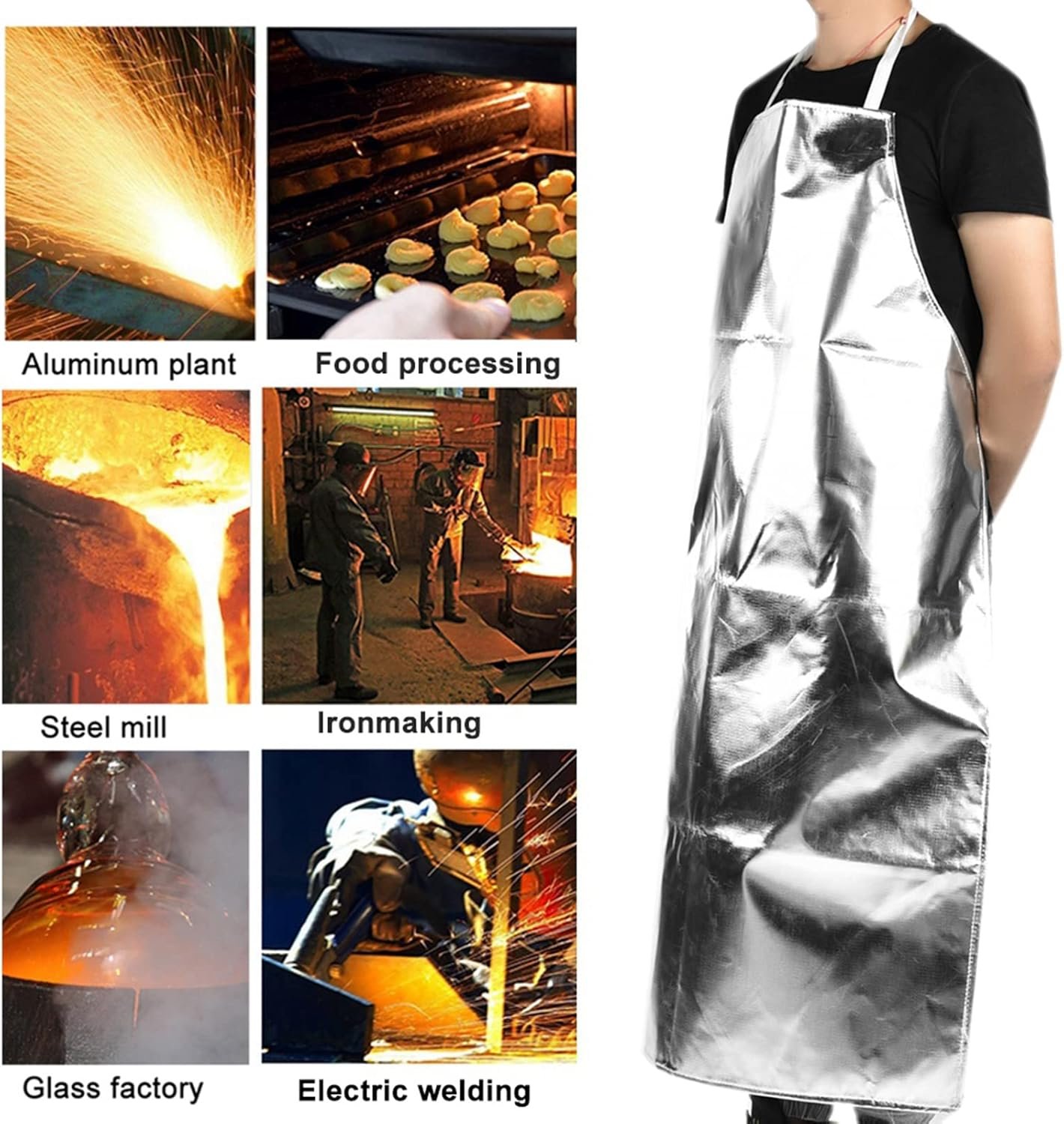 Heat Resistant Apron, Aluminum Foil High Temperature 1000 Degrees Heat Insulation Working Apron Anti Splash Anti Scalding Fire Retardant Flame Retardant Protective Clothing for Cooking BBQ - Image 2