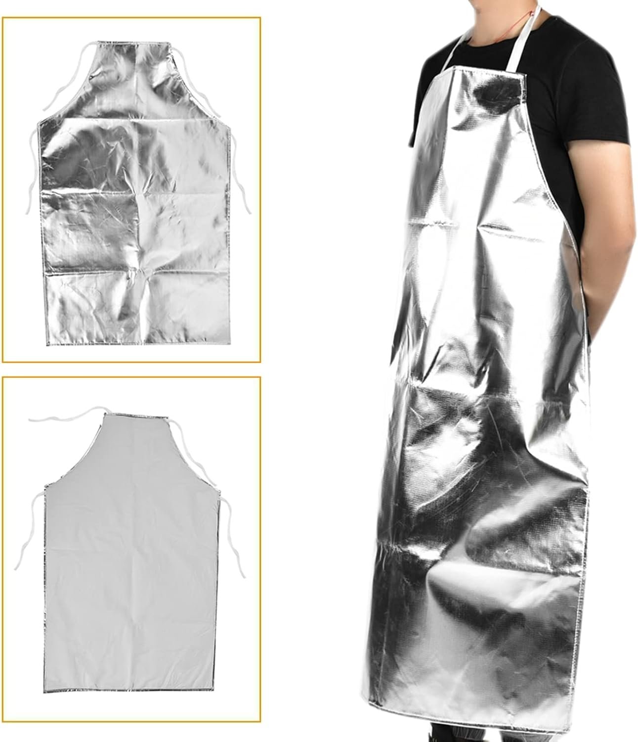 Heat Resistant Apron, Aluminum Foil High Temperature 1000 Degrees Heat Insulation Working Apron Anti Splash Anti Scalding Fire Retardant Flame Retardant Protective Clothing for Cooking BBQ - Image 5