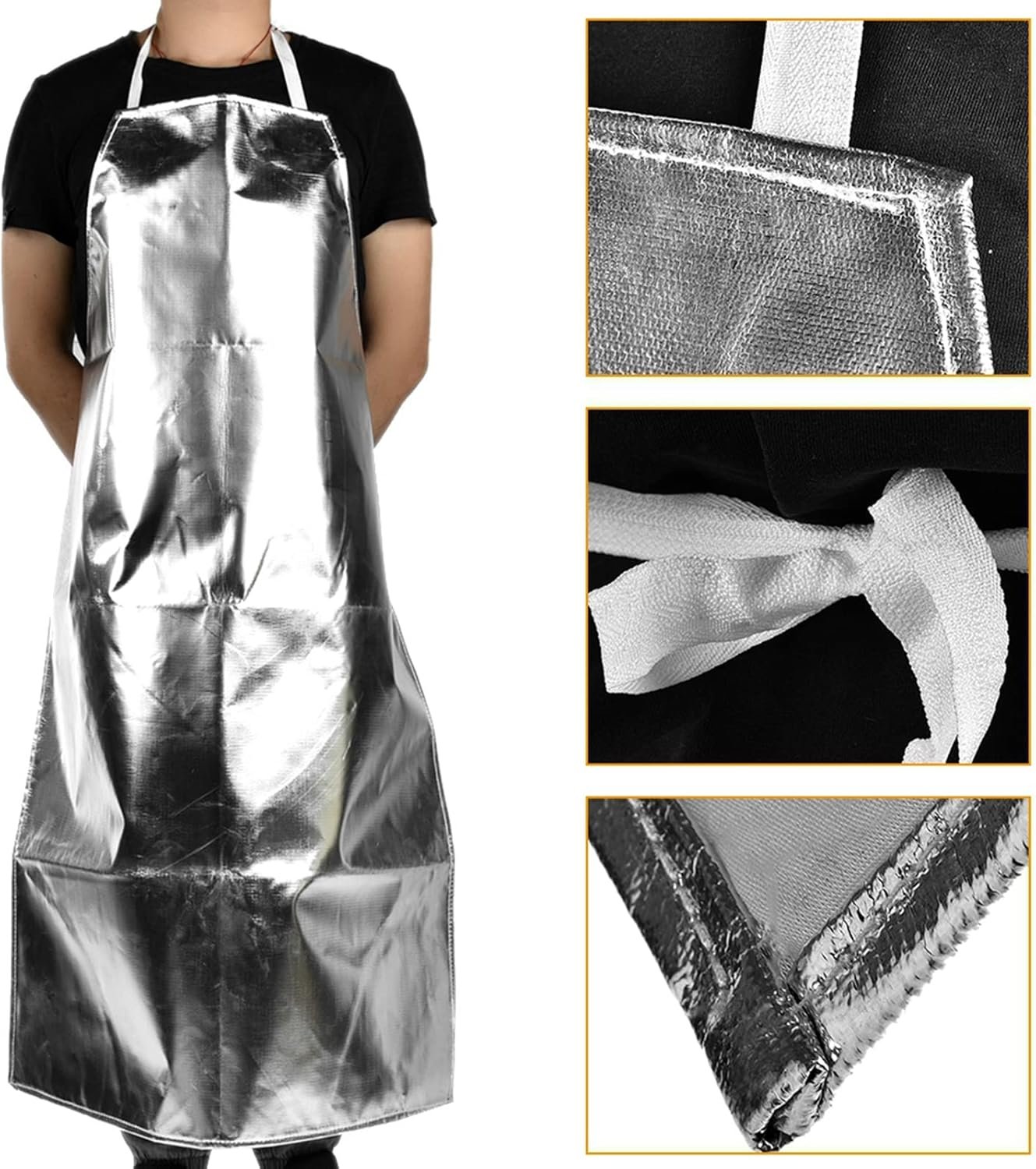 Heat Resistant Apron, Aluminum Foil High Temperature 1000 Degrees Heat Insulation Working Apron Anti Splash Anti Scalding Fire Retardant Flame Retardant Protective Clothing for Cooking BBQ - Image 7