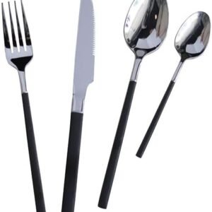 Luxury 304 Stainless Steel Cutlery Set – Heavy Duty Silverware with Wheat Ears Relief Carving – 4-Piece Knife Fork Spoon Set for Weddings, Parties, and Restaurants (Black)