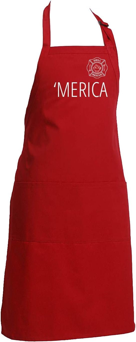 Grill Rescue Funny BBQ Aprons For Men - Heat Resistant with Adjustable Neck and Front Pocket – Chef Cooking Aprons - Great Gifts for Husband or Dad ('Merica)