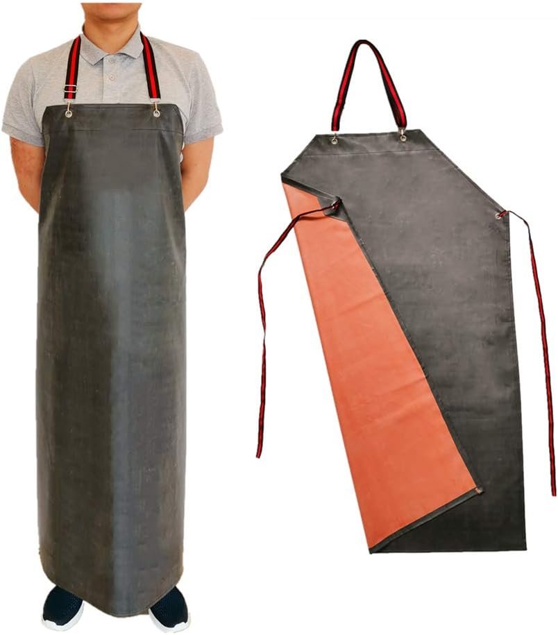 Thick Rubber Apron, 47.2 x 33.5 Inch Waterproof, Long Chemical Resistant, Adjustable for Dishwashing, Cleaning Fish, Gardening, Lab Work, Butcher and Dog Grooming, Grey - Image 2