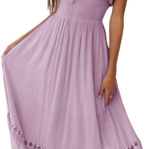 SAUKOLE Women’s Summer Sleeveless Strapless Ruffle Off The Shoulder Swing Cocktail Party Dress