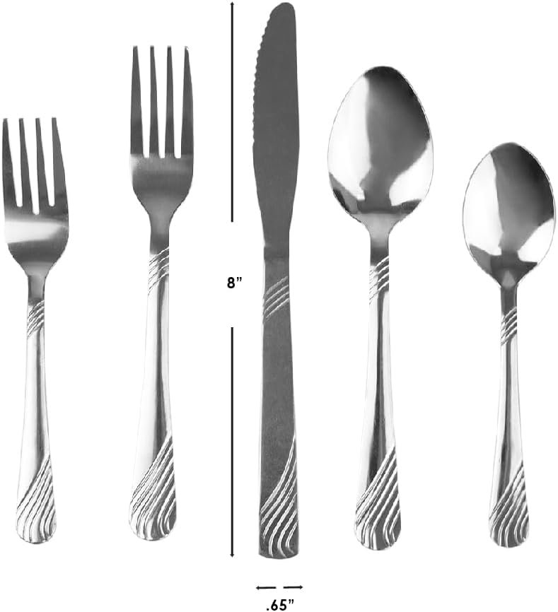 Home Basics, El River Stainless Steel Silverware Flatware Cutlery Dinner, Elegant Mirrored Finish Utensils Service for 4 Includes Knife/Fork, 20 Pieces Set, Silver - Image 5