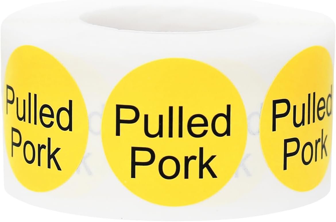 Yellow with Black Pulled Pork Circle Dot Adhesive Stickers, 1 Inch Round Labels, 500 Total Stickers