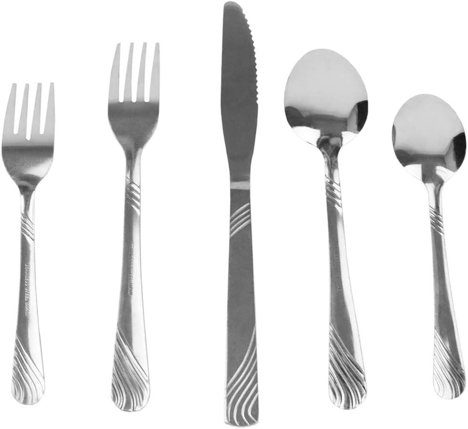 Home Basics, El River Stainless Steel Silverware Flatware Cutlery Dinner, Elegant Mirrored Finish Utensils Service for 4 Includes Knife/Fork, 20 Pieces Set, Silver - Image 6