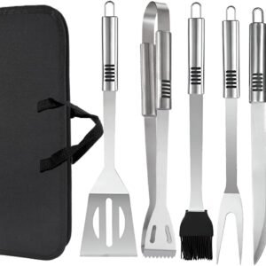 Grill Tools Set,Stainless Steel Grill Set for Men, 6pc BBQ Tools Grilling Accessories Kit with Spatula,Fork,Knife,Brush,Tongs & Carry Bag Grill Utensils Set for Outdoor Grill