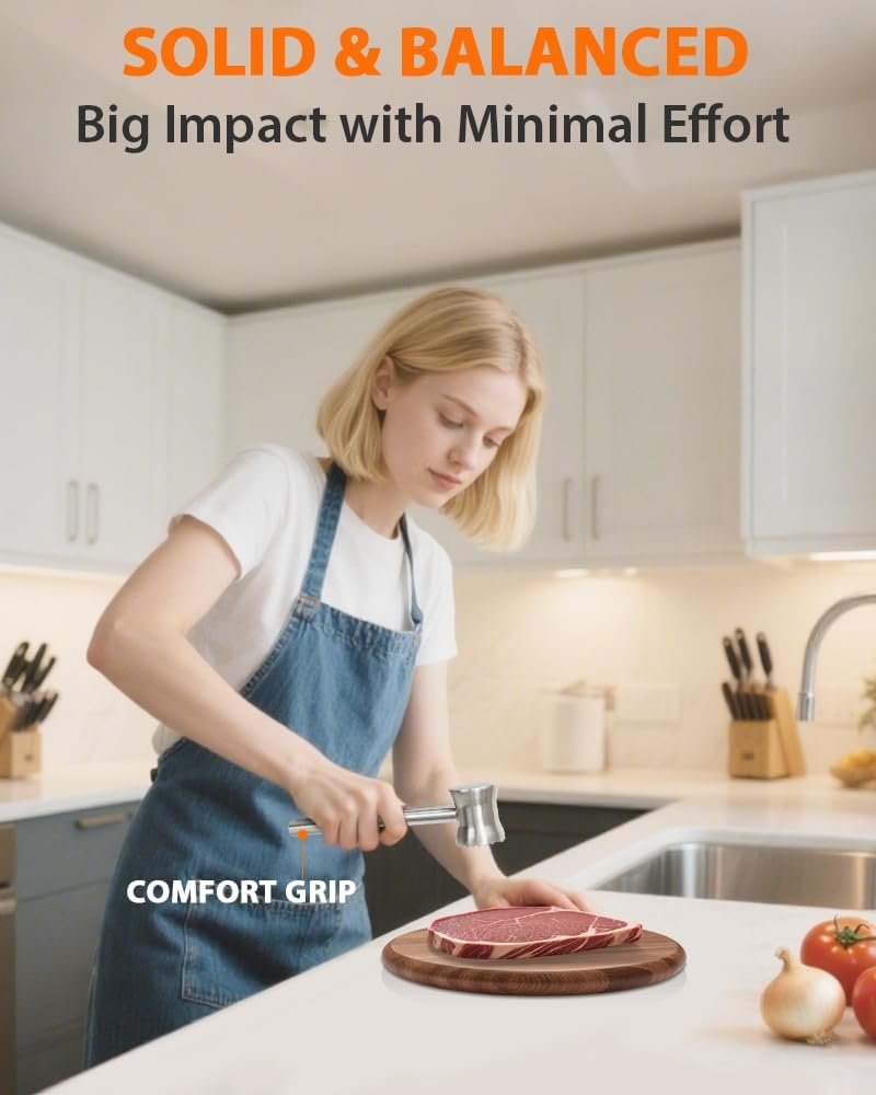 Brigii Meat Tenderizer Tool, 304 Stainless Steel Meat Mallet, 0.8lb Heavy Duty, 2 in 1 Meat Pounder for Beef, Steak, Chicken, Lamb, Dishwasher Safe - Image 3