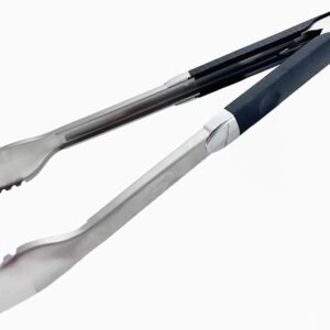 Commercial Grade Barbecue Tongs Stainless Steel 18-Inch Extra Long Heavy Duty Barbecue Tongs, Heat Resistant Handles for BBQ Outdoor Kitchen and Camping Cooking Grilling Food