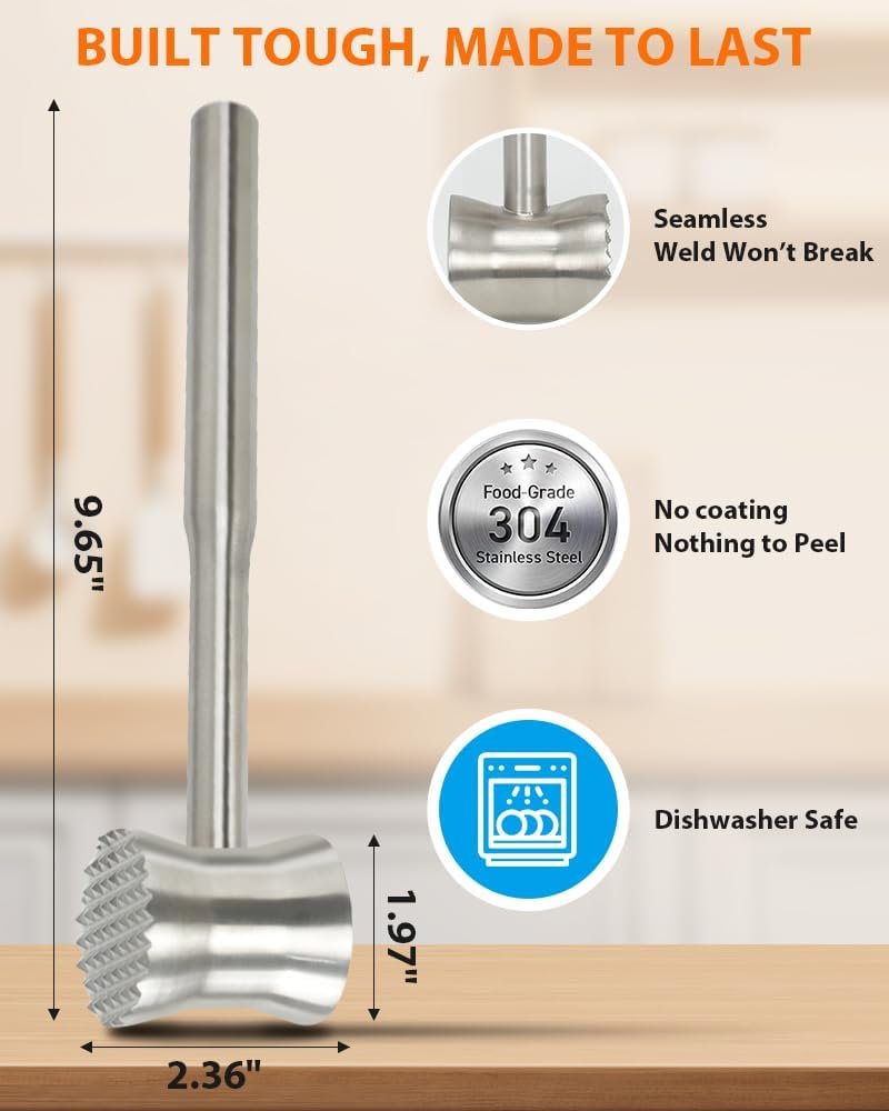 Brigii Meat Tenderizer Tool, 304 Stainless Steel Meat Mallet, 0.8lb Heavy Duty, 2 in 1 Meat Pounder for Beef, Steak, Chicken, Lamb, Dishwasher Safe - Image 4