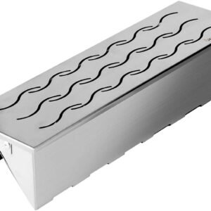 Skyflame Wood Chip Smoker Box, Stainless Steel Double V-shape BBQ Smoke Box with Hinged Lid for Charcoal & Propane Gas Grill, 12.5″(L) x 3.3″(W) x 2.5″(H), U.S. Design Patent