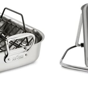 Bundle of All-Clad Specialty Stainless Steel Roaster and Nonstick Rack 16x13x5 with All-Clad Forged German Stainless Steel Knife Set 2 Piece, Carving Knife and Fork
