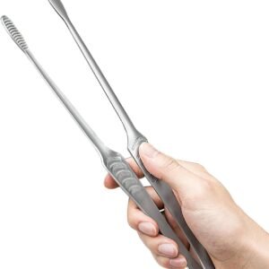 JETKONG Stainless Steel Kitchen Tongs, Serving Tongs for Cooking, 10.6″ Metal Food Tongs with Non-Slip Comfort Grip, Non-Stick Cooking Tongs Heat Resistant BBQ Tong Grill Tong for Barbecue Grilling