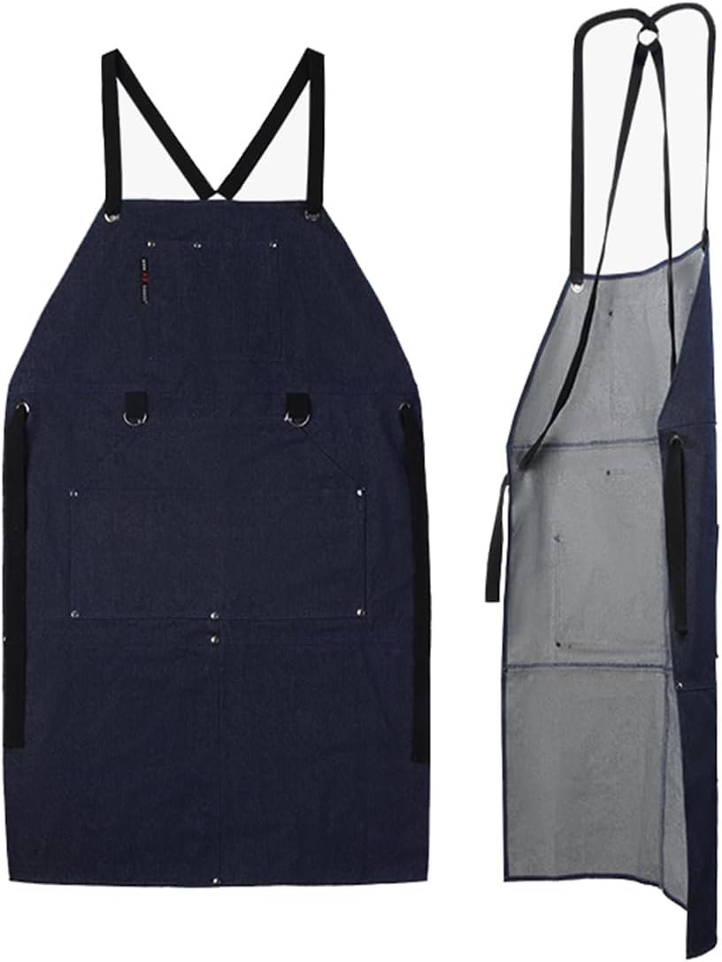 Fullsheild Denim Work Apron with 6 Tool Pockets, 15oz Onesize Heat & Flame Resistant Welding Apron, Flame Retardant Heavy Duty BBQ 24" x 40"