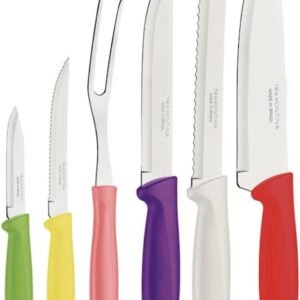 Tramontina Plenus Kitchen Knives Set of 6 with Paring, Bread, Chef and Steak Sharp Knife Plus Carving Fork, Vegetable Chopper, 23498916