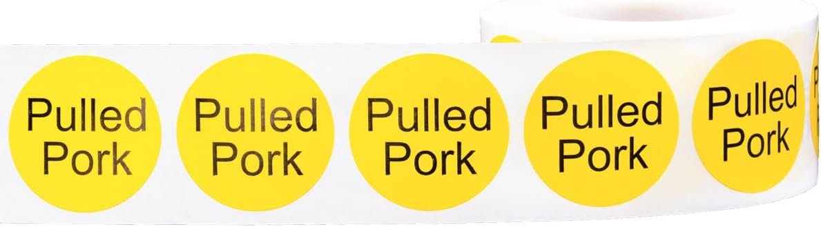 Yellow with Black Pulled Pork Circle Dot Adhesive Stickers, 1 Inch Round Labels, 500 Total Stickers - Image 2
