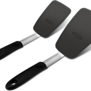 Unicook 2 Pack Flexible Silicone Spatula, Turner, 600F Heat Resistant, Ideal for Flipping Eggs, Burgers, Crepes and More, Black