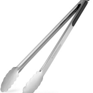 BBQ Tongs for Grilling, 17″ Long Kitchen Cooking Stainless Steel Heavy Duty Locking Grill Tongs with Soft Grip Silicone Handle