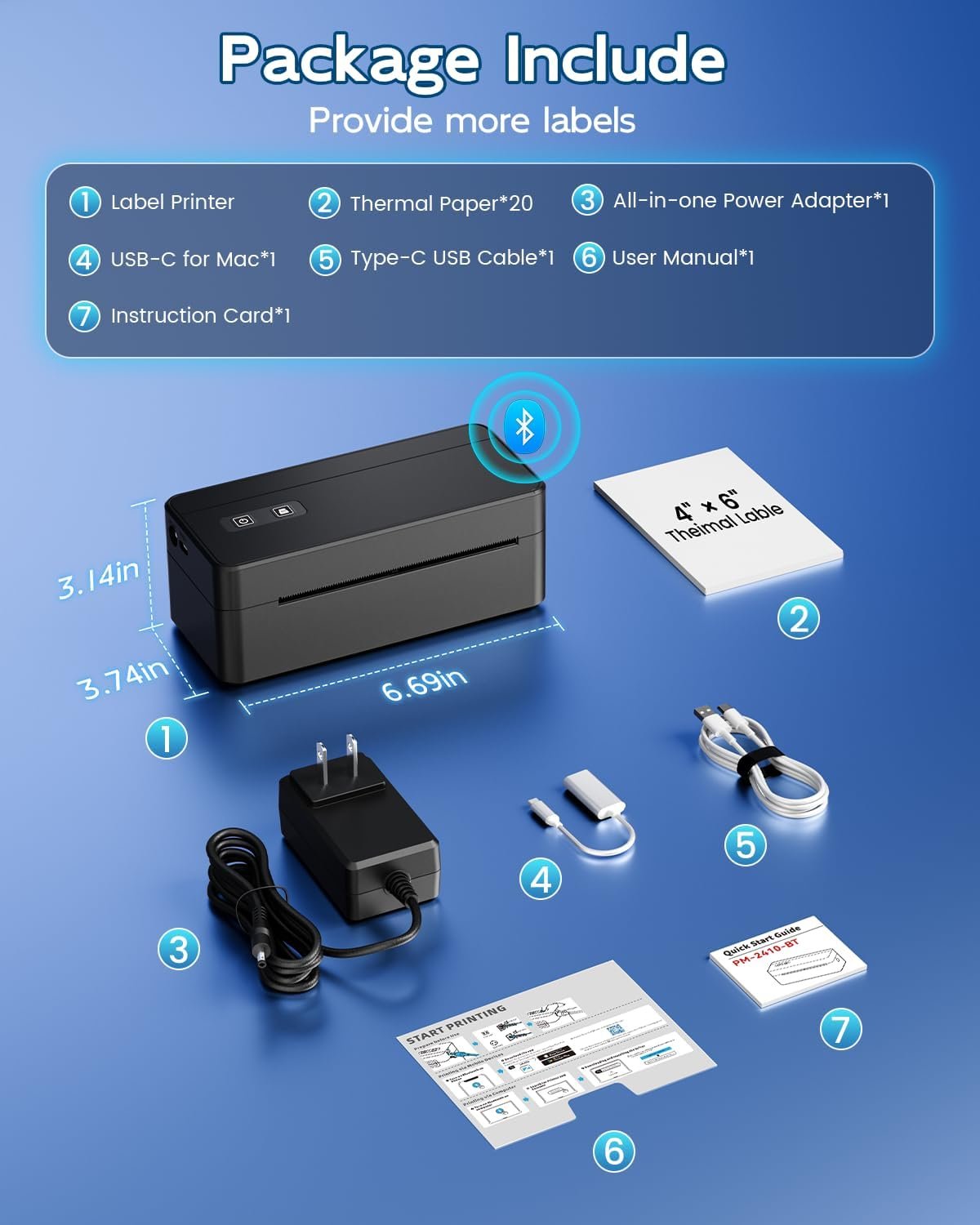 Bluetooth Thermal Shipping Label Printer, 4x6 Thermal Label Printer for Small Business, 2410BT Wireless Label Printers Compatible with iOS Android Phone&Pad&PC, Widely Used for Ebay, USPS, FedEx, etc - Image 9