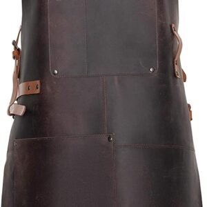 Theodore Genuine Top‑Grain Leather Apron with Cross‑Back for Men & Women – 32.5″ × 24.5″ Heavy‑Duty BBQ, Cooking, Woodworking Apron with Two Large Tool Pockets
