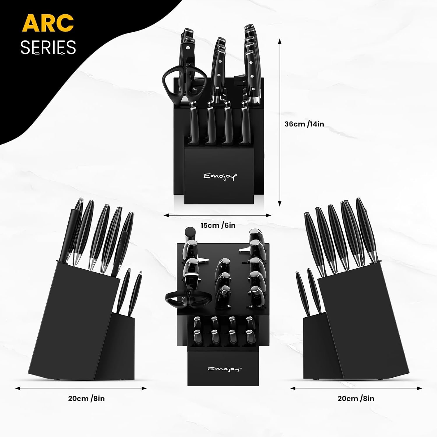 Emojoy 22-Piece Kitchen Knife Set with Block, Include 2-pair Chef Knives, Carving Fork and Sharpener (Dual-Chef Sets) - Image 7