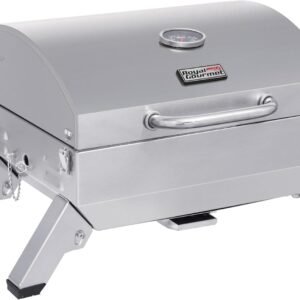 Royal Gourmet GT1001 Stainless Steel Portable Grill, 10000 BTU BBQ Tabletop Gas Grill with Folding Legs and Lockable Lid, Outdoor Camping, Deck and Tailgating, Silver