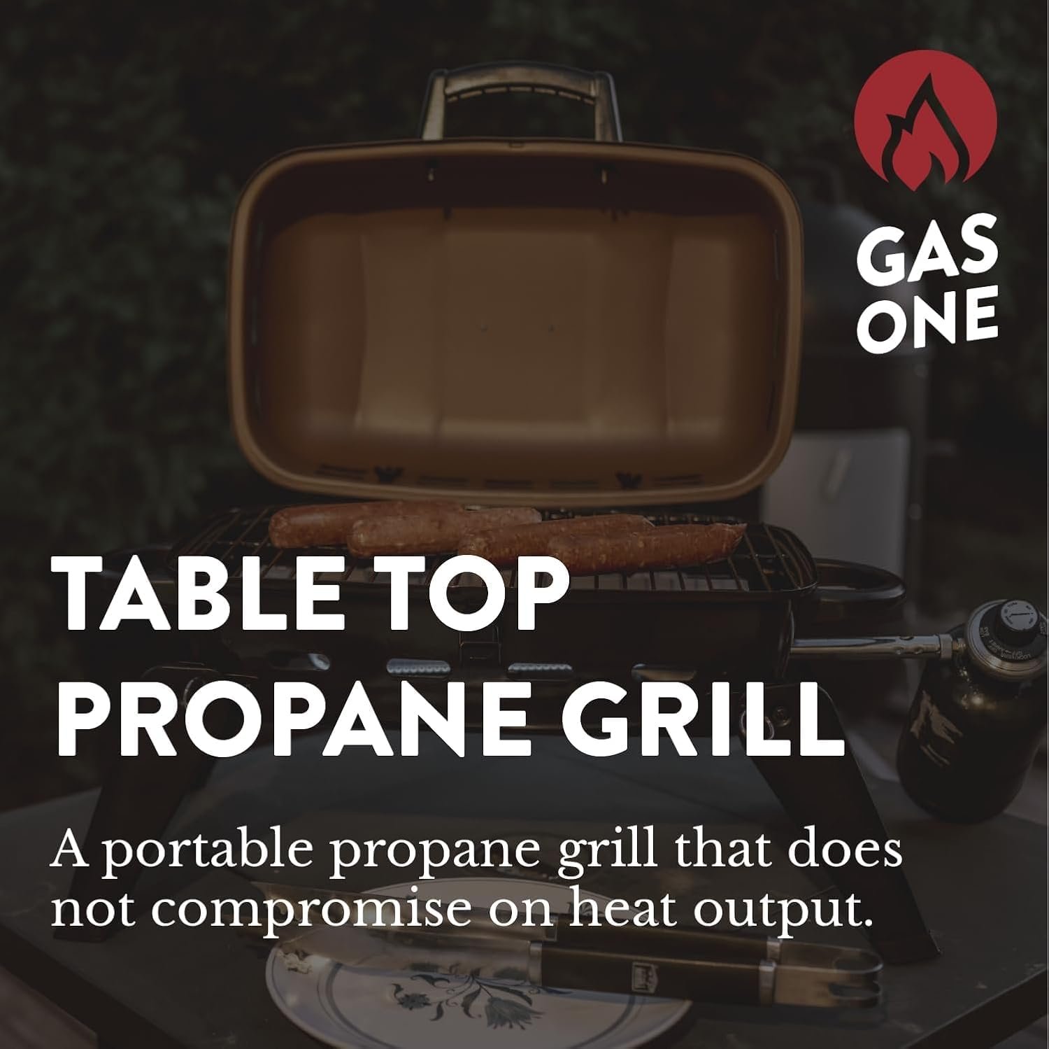 GasOne Tabletop Propane Grill – Portable Grill Propane with Heat Resistant Handles, Large Cooking Surface – User Friendly Temperature Control Knob Portable Gas Grill for RV, Camping, Home – Tan Brown - Image 2