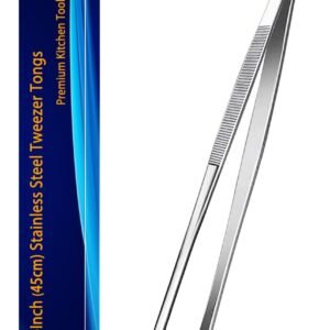 JETKONG 18 Inch (45cm) Extra Long Grill Tongs, Heavy Duty Stainless Steel Tweezer Tongs for Cooking, Grilling, Barbecue/BBQ, Buffet and Turning Food (Round Tips)
