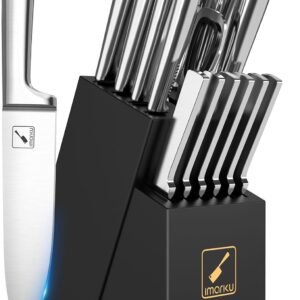imarku Knife Set – 15PCS Kitchen Knife Set Japanese High Carbon Stainless Steel Knives Set for Kitchen, Dishwasher Safe Ultra Sharp Professional Chef Well Balance Knife Block Set, Black