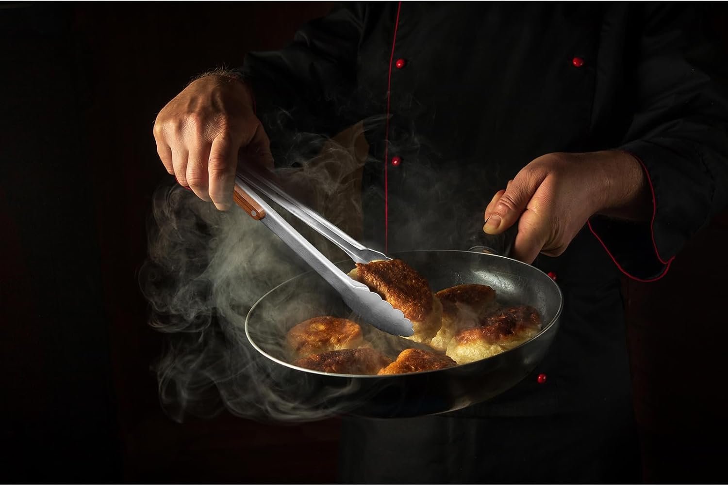 Esie Houzie 16" & 12" Heavy Duty Stainless Steel Grill Tongs with Locking Mechanism & Heat-Resistant Wooden Handle - 2-Pack BBQ Tongs for Grilling, Barbecue, Kitchen Cooking Accessories - Image 5