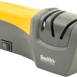 Smith’s 50005 Edge Pro Compact Electric Knife Sharpener – Yellow & Grey – Straight Edge 2 Stage Sharpener – Electric & Manual Sharpening – Blade Guide – Outdoor & Kitchen – Pocket & Filet Knives