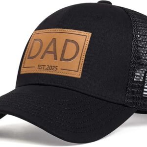 Leather Patch Dad Est 2025 Baseball Cap Adjustable American Flag Trucker Daddy Hat New Dad Gift for Men