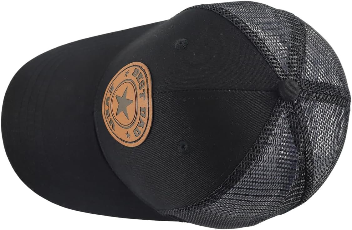 World Best Dad Ever Trucker Hat with Leather Patch, Adjustable Embroidered Washed Cotton Father Day Daddy Baseball Cap - Image 4