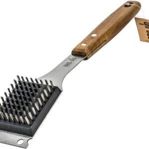 BBQ-Aid Grill Brush and Scraper for Barbecue – Grill Brush for Outdoor Grill with Extended, Large Wooden Handle and Replaceable Stainless Steel Bristles Head –No Scratch- BBQ Grill Brush for Any Grill