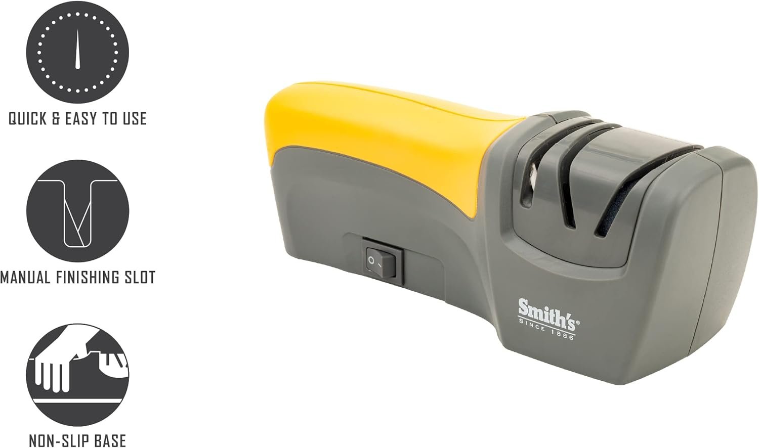 Smith's 50005 Edge Pro Compact Electric Knife Sharpener - Yellow & Grey - Straight Edge 2 Stage Sharpener - Electric & Manual Sharpening - Blade Guide - Outdoor & Kitchen - Pocket & Filet Knives - Image 3