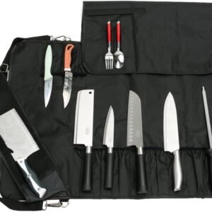 HERSENT Knife Roll,Chef Knife Roll Bag With 17 Slots Can Holds13 Knives,1 Meat Cleaver, And 3 Utensil Pockets,Durable Knife Bag With Handle,Shoulder Strap & Zippered Mesh Pocket Holder