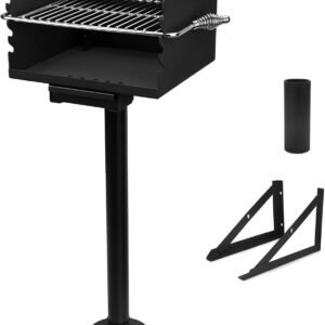 Stanbroil Charcoal Barbecue Grill for Outdoor, Heavy Duty Steel Park BBQ Grill with Stainless Steel Cooking Grate and Above/In Ground Post for Camping and Backyard