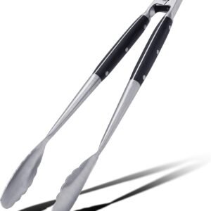 18.5 Inches Extra-Long Grilling Tongs, Solid Wood Handle, Heat-Resistant 700 Degrees Stainless Steel, Metal Locking, for Cooking, Grilling, and Outdoor Barbecuing
