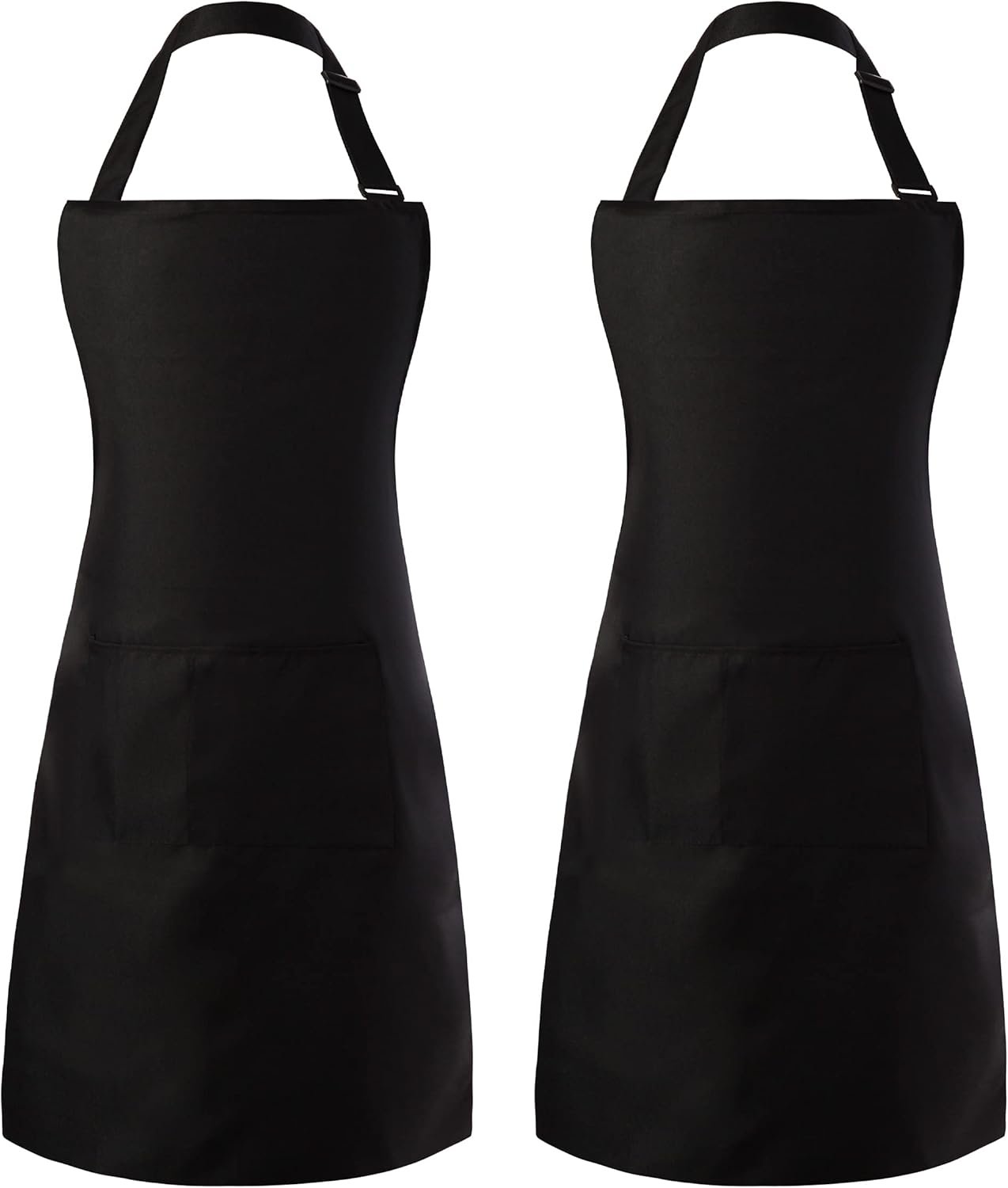 Tosewever 2 Pack Adjustable Bib Apron, Waterdrop Resistant Aprons with 2 Pockets Cooking Kitchen Restaurant Aprons for Women Men Chef, BBQ Drawing Crafting Outdoors (Polyester-Black, 2)