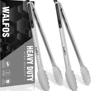 Walfos 17 Inch Extra Long Grill Tongs Set of 2, Ultimate Stainless Steel Tongs for Grilling, Cooking, BBQ/Barbecue, Buffet and Turning Food