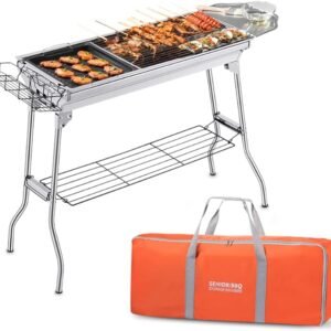Portable Charcoal Grill,Outdoor BBQ Grill for Christmas Picnic, Thanksgiving Family Gathering and Backyard Barbecue,With Storage Bag & Non-Stick Frying Pan