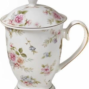 Ceramic Mug,Fine Bone China Tea Cup, Tea Mugs for Women, Tea Cup with Lid, Suitable for Making Tea, Cold Drinks, Hot Drinks, Coffee, Etc, 10 oz