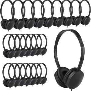 Wholesale Bulk Headphones for Classroom 25 Pack, School Headphones for Kids, Students, Libraries, Laboratories,Testing Centers, Museums etc (PU102,25 Black)