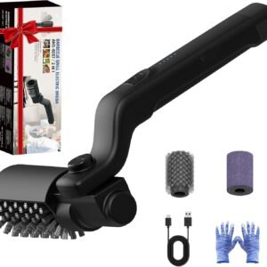 Electric BBQ Grill Brush, Cordless & Rechargeable Power Grill Brush, 180° Adjustable 360° Rotating Electric Grill Cleaner, Automatic Grill Cleaning Tools for Accessories Outdoor,BBQ Gift Idea (Black)
