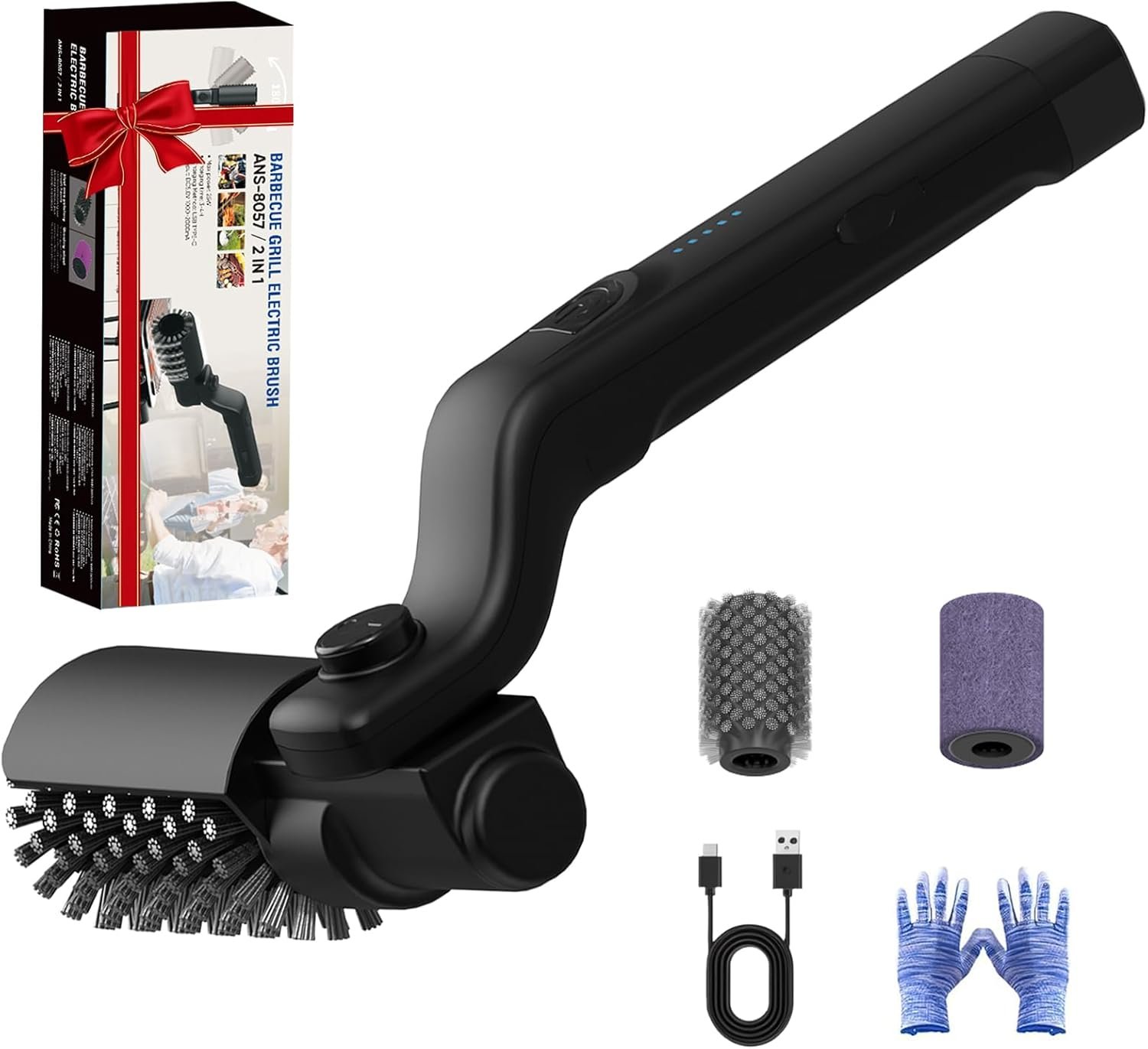 Electric BBQ Grill Brush, Cordless & Rechargeable Power Grill Brush, 180° Adjustable 360° Rotating Electric Grill Cleaner, Automatic Grill Cleaning Tools for Accessories Outdoor,BBQ Gift Idea (Black)