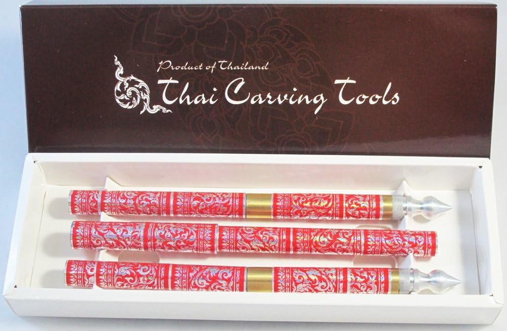 Set 3 Thai Fruit and SOAP Carving Knife Knives Brass Handmade RED Color - Image 4
