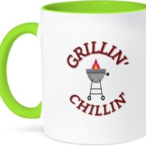 3dRose Coffee Mug, Size – 11oz – Creative and Unique Image about BBQ and Text of Grillin Chillin Mary Aikeen- BBQ Images and Text – funny coffee cup gift